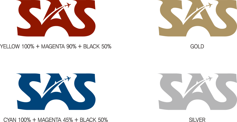SAS남부공항서비스 색상활용 - 단색표현 이미지/YELLOW 100% + MAGENTA 90% + BLACK 50%/GOLD/CYAN 100% + MAGENTA 45% + BLACK 50%/SILVER